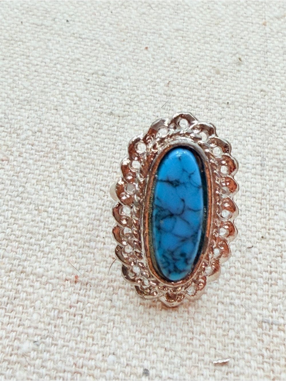 Silver-Tone Oval Turquoise Statement Ring